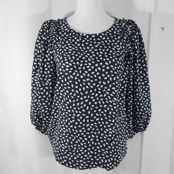 ANN TAYLOR PETITE! POUFY, PUFF SLEEVE BLACK & WHITE SPOTTED BLOUSE, TOP! SZ XSP - Picture 2 of 8